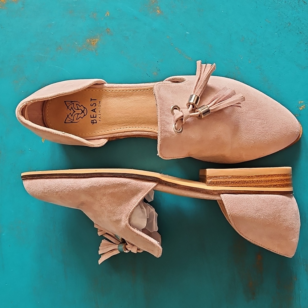 BEAST FASHION Blush Suede Loafers with Tassels Size 7 - Picture 13 of 14